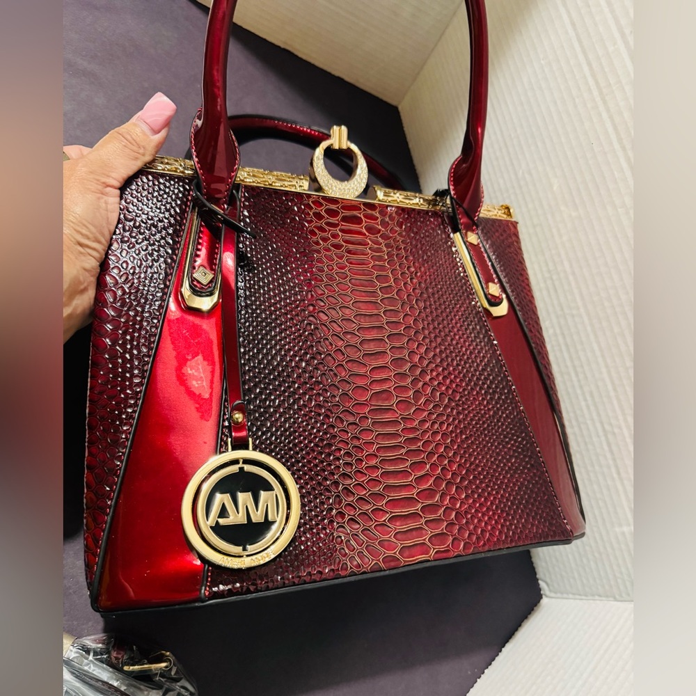 Ameri Mode Burgundy Snake-Embossed design top Han… - image 12